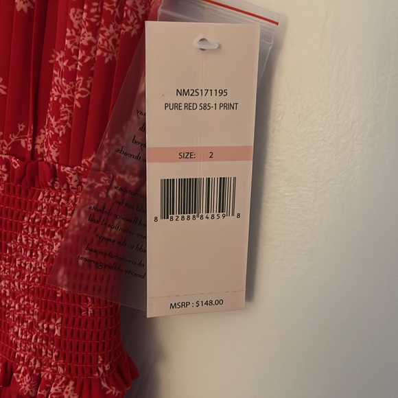 New w/Tag ~Nanette Lepore Red Dress Size 2 in Knee Length. Smocked Neck & Waist - Picture 3 of 6